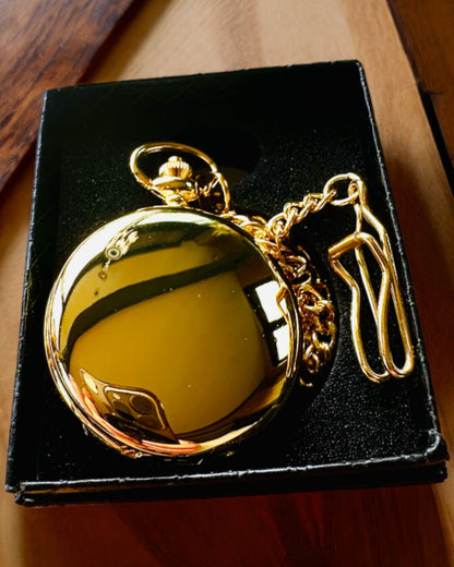 Grand Elegance Pocket Watch with Double Cover, Manual, Gold Color, with engraving for a gift