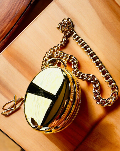 Grand Elegance Pocket Watch with Double Cover, Manual, Gold Color, with engraving for a gift