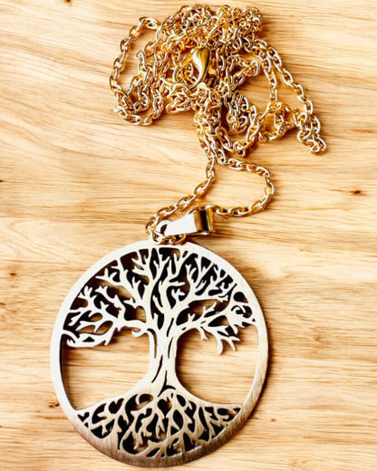 Collier "Arbre de Vie" en Acier Inoxydable - personnalisation par gravure, 2 variantes de couleur