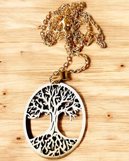 Collier "Arbre de Vie" en Acier Inoxydable - personnalisation par gravure, 2 variantes de couleur