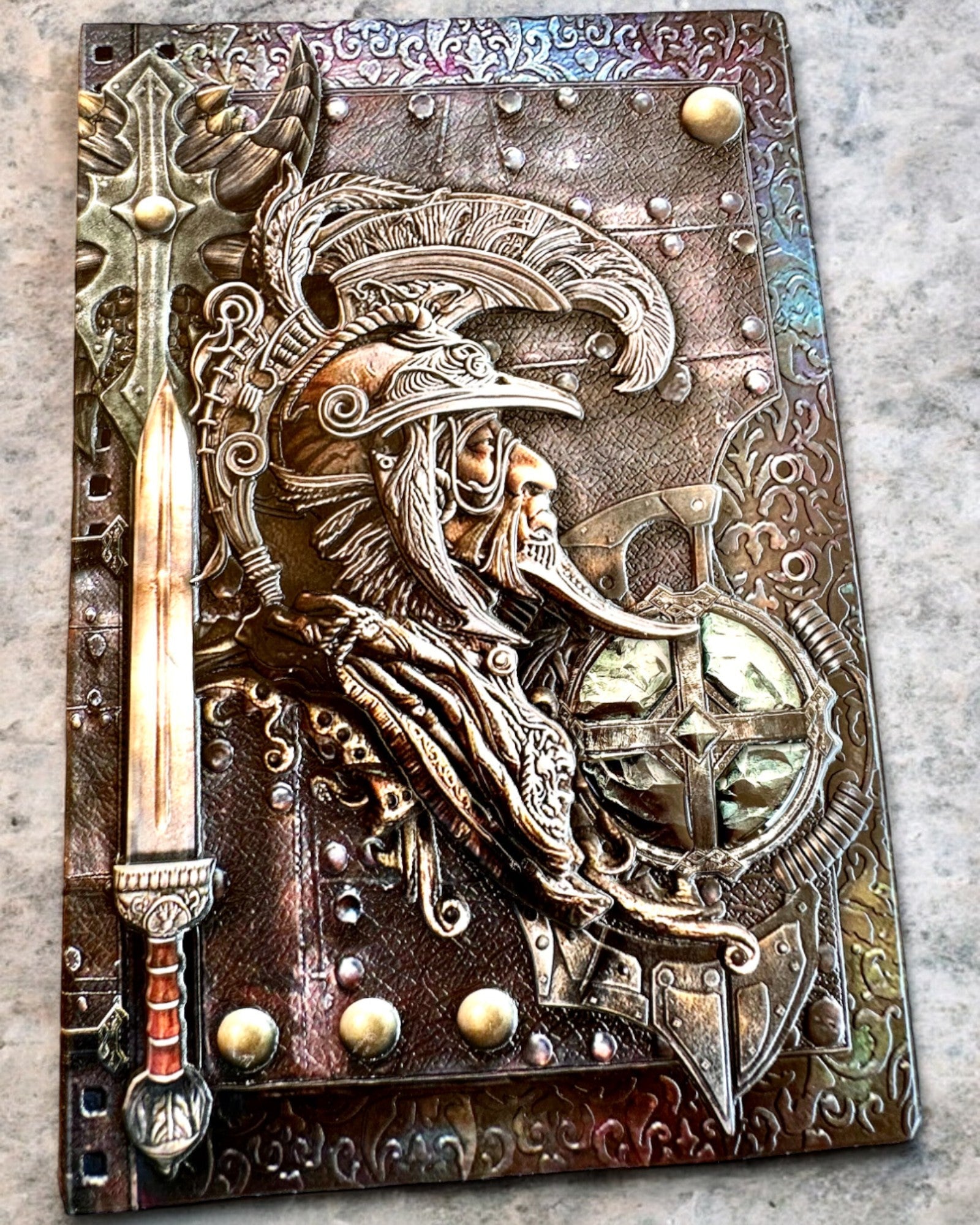 "Warrior's Chronicle - Knight Themed Notebook", notes with the option of personalizing with engraving for a gift