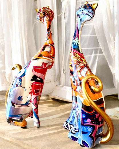 Abstracte Katfiguren "ArtCats", Handgeschilderd, Hars – 25 cm, 2 st.