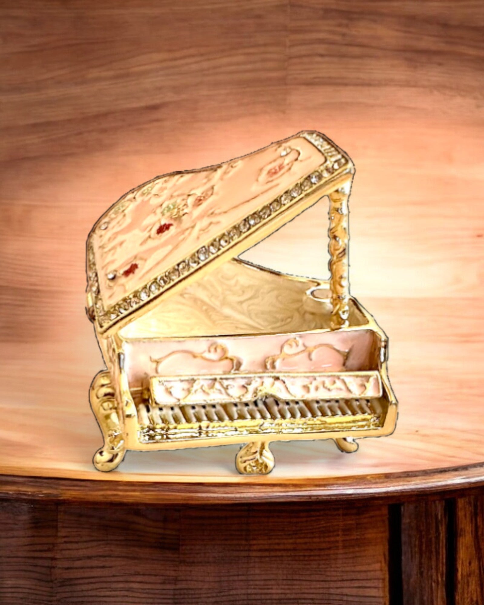 Elegante sieradenkist "Mini Piano - rozen van de klassiekers" - met gravure optie voor een cadeau