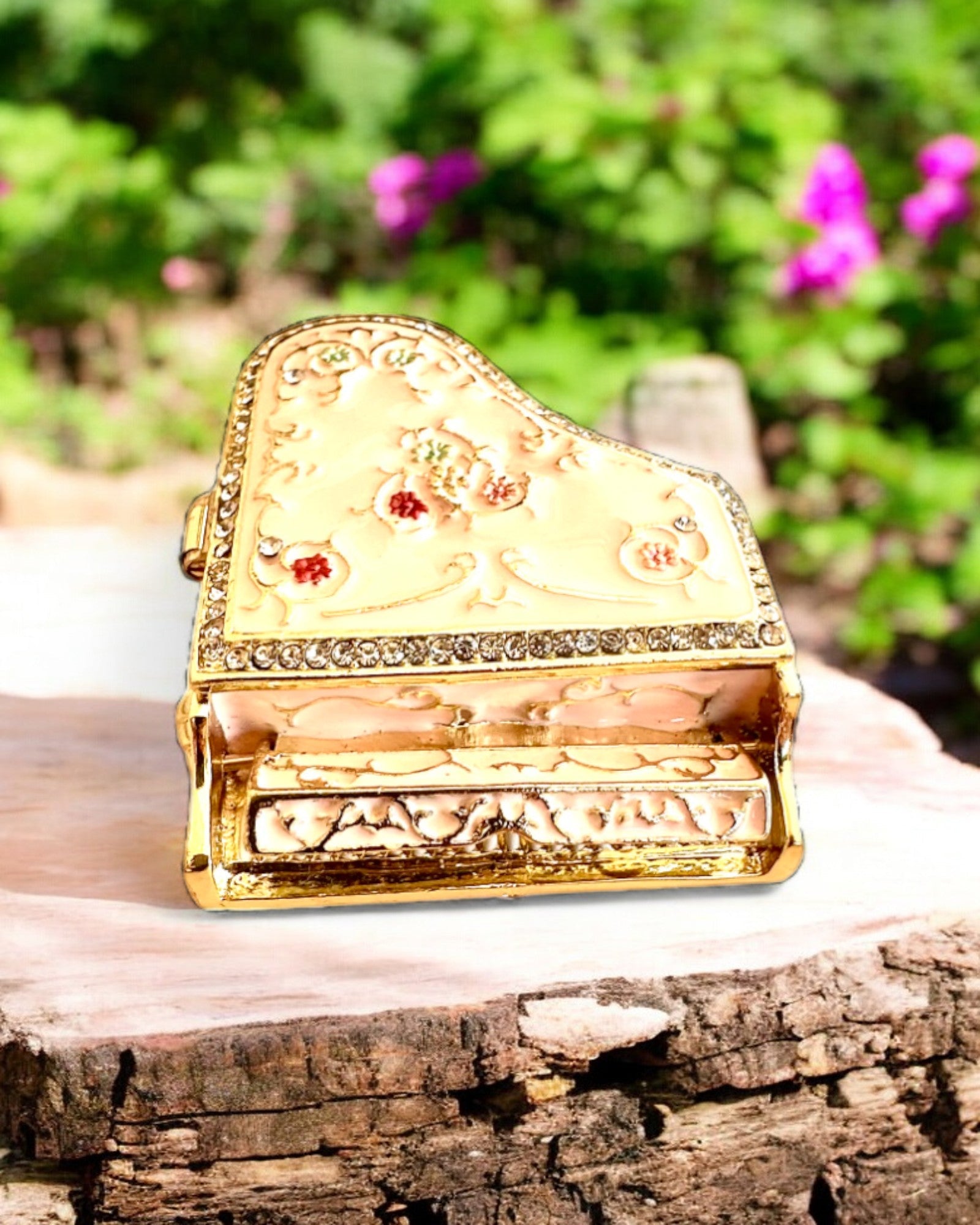 Elegant jewelry box "Mini Piano - classic roses" - with engraving option for a gift