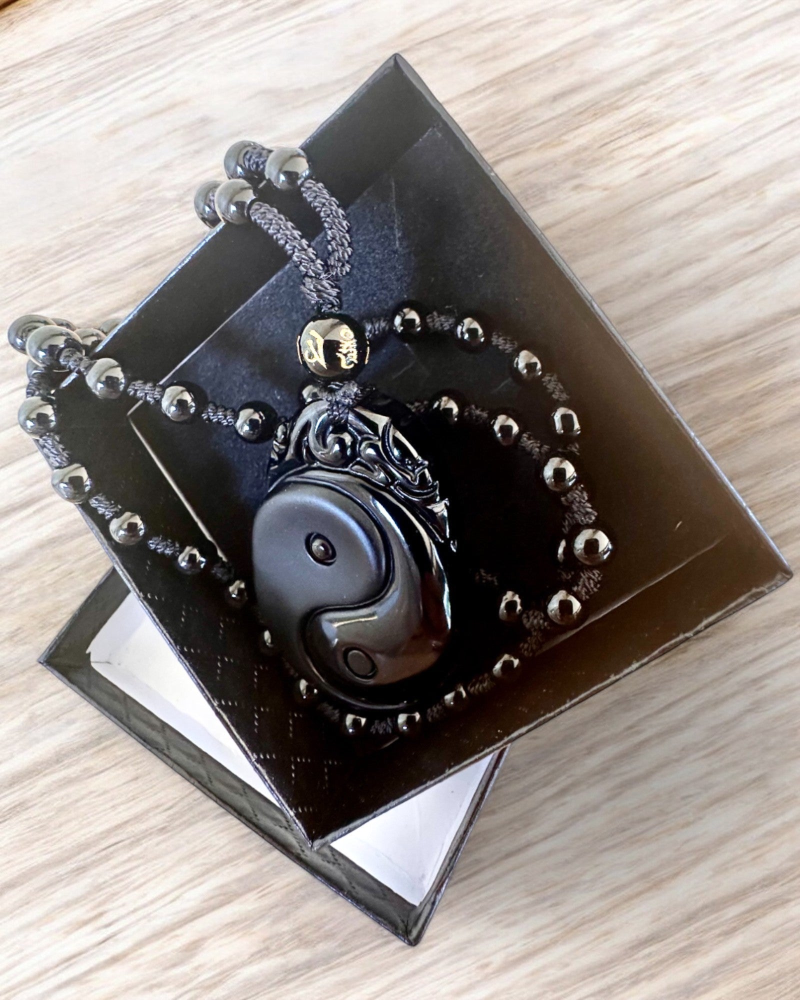 Obsidiaanse Yin Yang Amulet met Gravure - Harmonie en Bescherming, personalisatie met gravure als cadeau