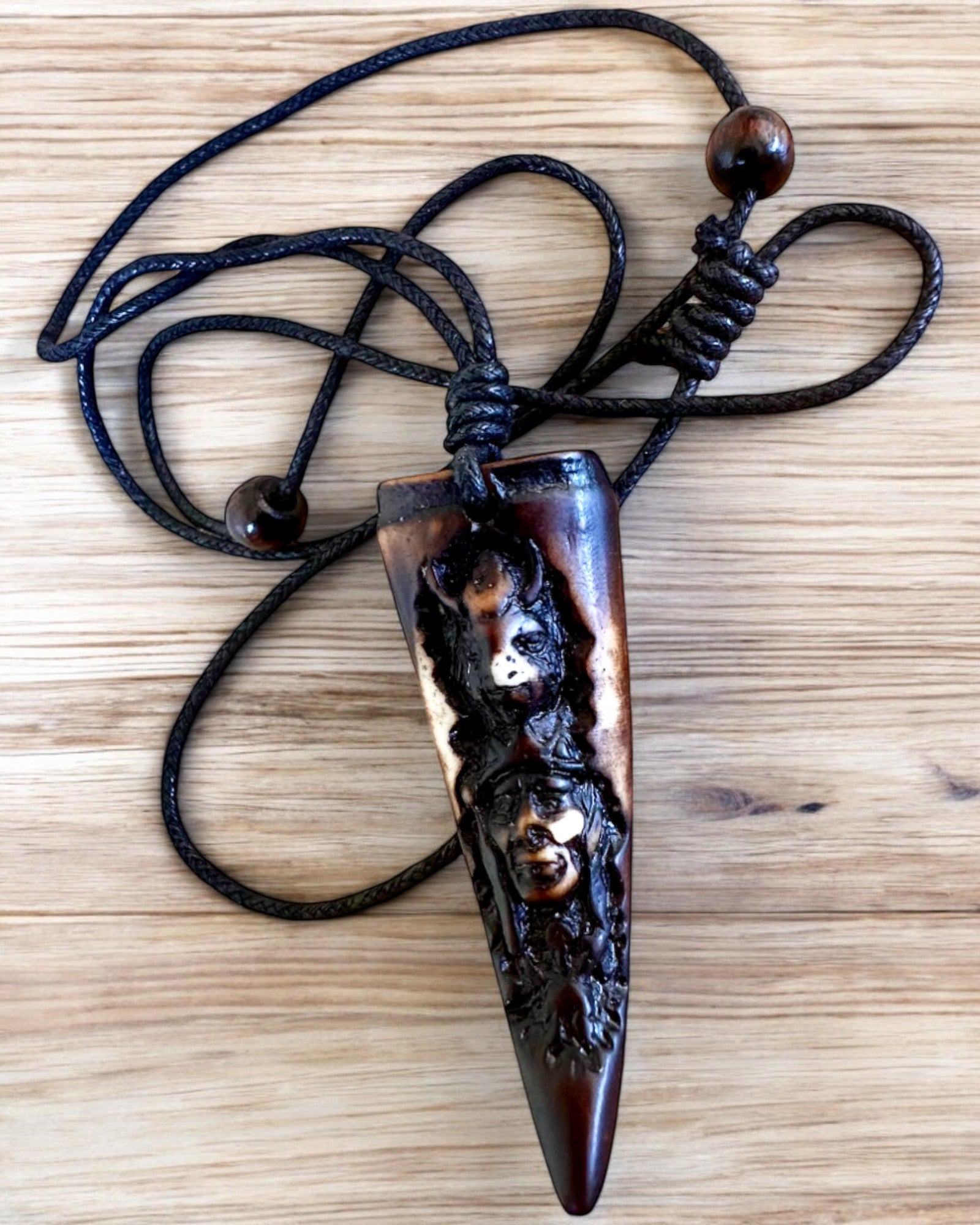 Wolf Fang necklace, resin amulet - Mystical Power of Nature, personalization option with engraving for a gift