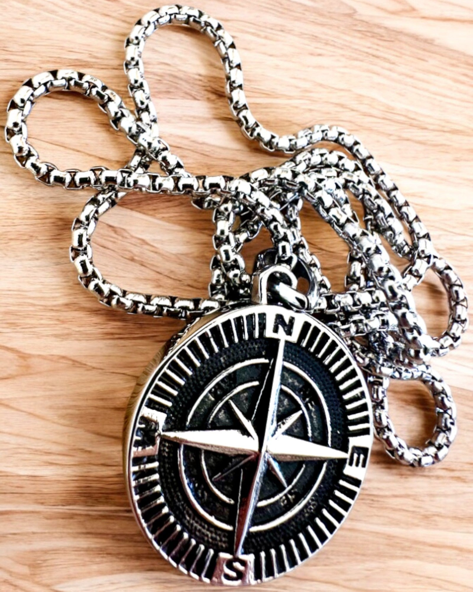 Stainless Steel Explorer Compass Necklace, personalization option with engraving for a gift