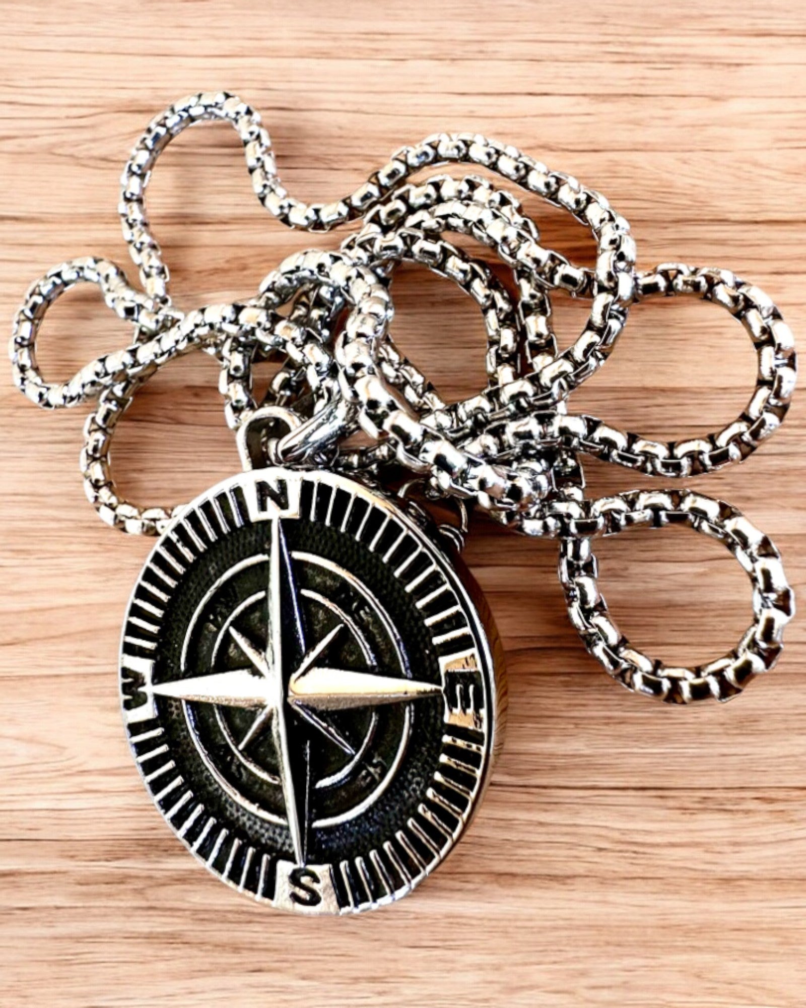 Stainless Steel Explorer Compass Necklace, personalization option with engraving for a gift