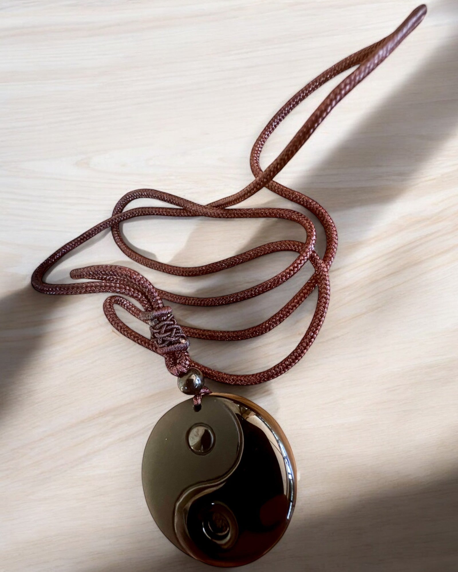 Boho-halsketting van obsidiaan Yin Yang Tai Chi, mogelijkheid tot personalisatie met gravure als cadeau