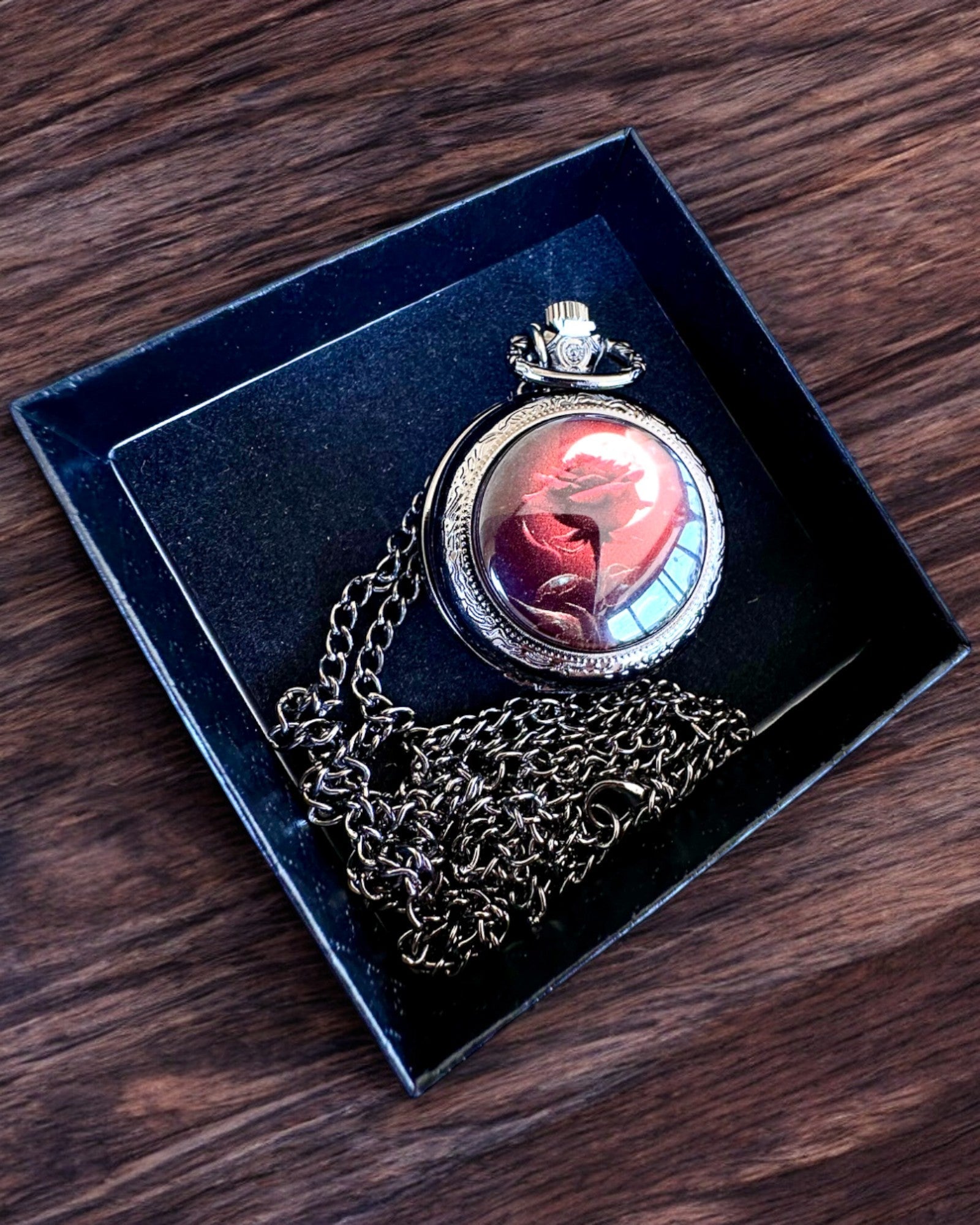 Pocket Watch "Night Rose", customizable engraving option for a gift