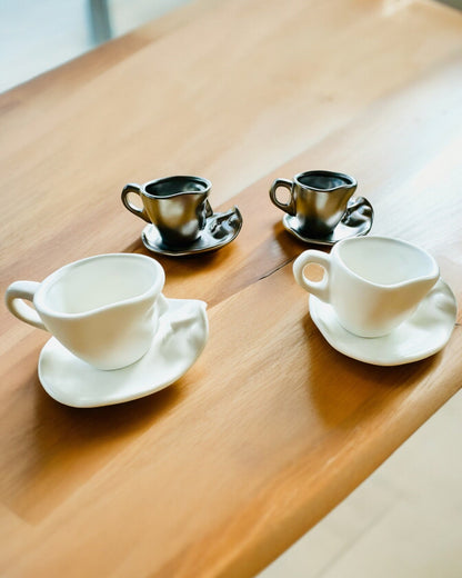 Elegant Ceramic Cups "Maska" – Set of 2 pcs. - personalization option with engraving for a gift