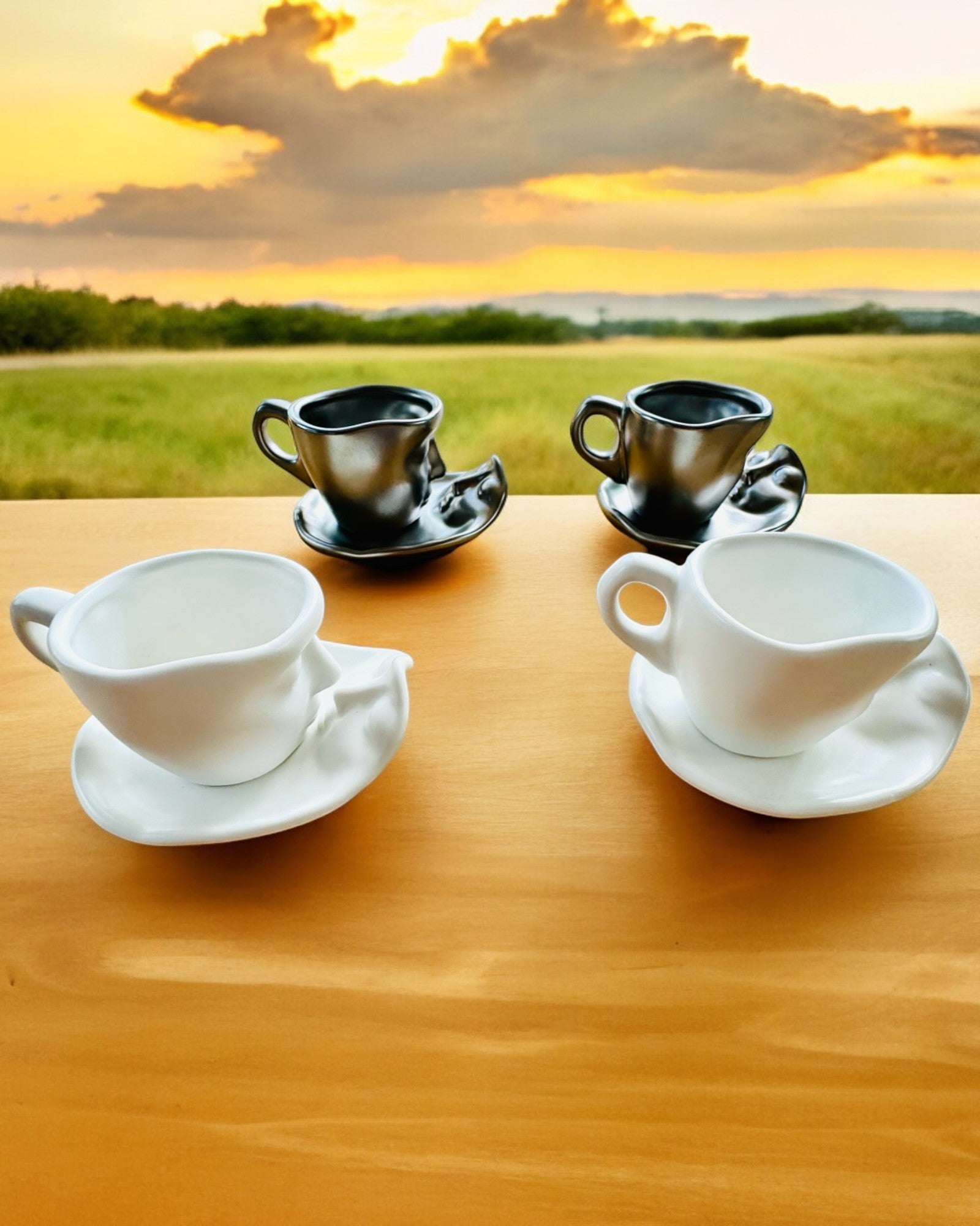 Tasses en céramique élégantes "Masque" – Ensemble de 2 pièces - possibilité de personnalisation par gravure pour un cadeau