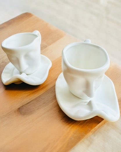 Elegant Ceramic Cups "Maska" – Set of 2 pcs. - personalization option with engraving for a gift