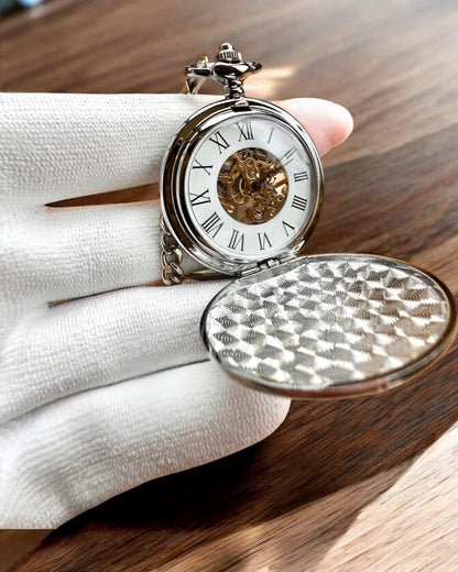 Klassiek Pocketmechanisch Horloge met Dubbele Deksel, Handmatig, Zilver Kleur