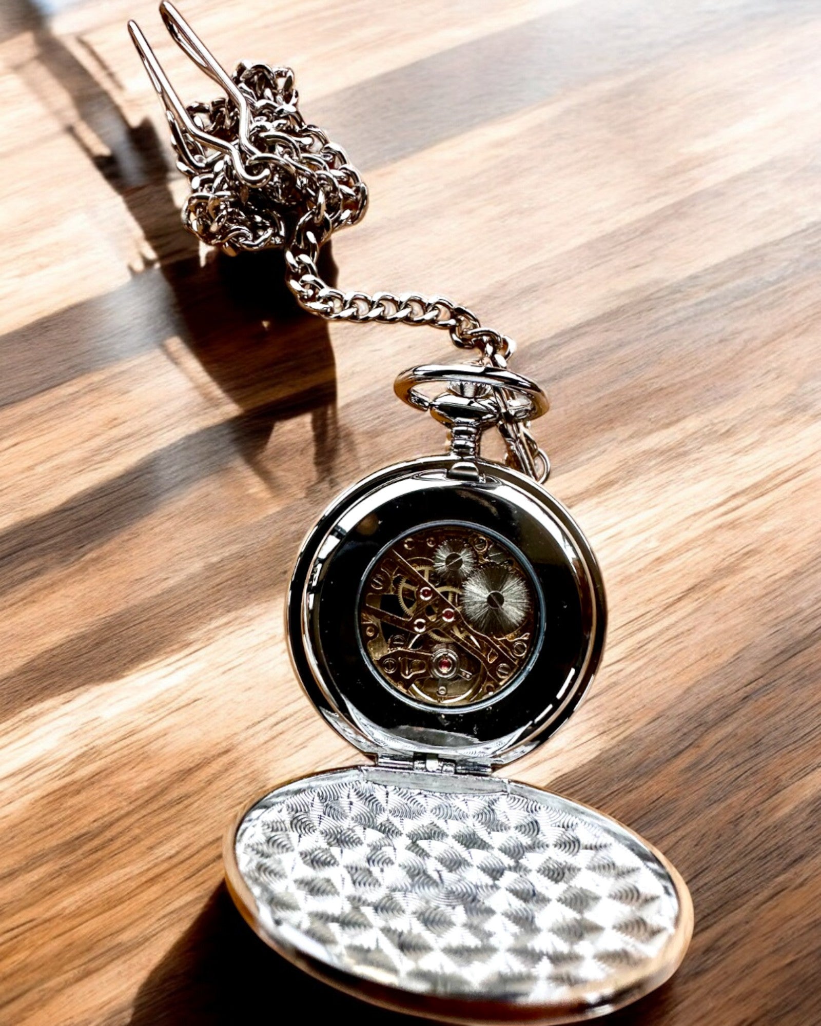 Classic Pocket Mechanical Watch with Double Cover, Manual, Silver Color