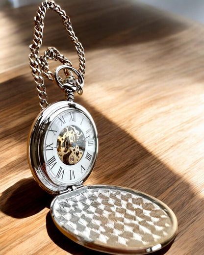 Klassiek Pocketmechanisch Horloge met Dubbele Deksel, Handmatig, Zilver Kleur