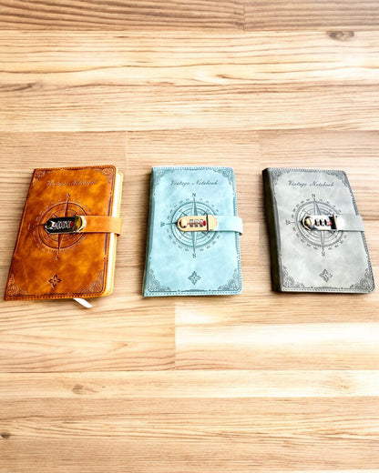 Secret A5 Vintage Notebook with Code Lock - Choose Your Style, personalization with engraving for a gift