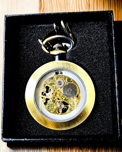 Montre de Poche Rétro – Mécanique, Couleur or martelé avec noir, Luxueuse, Étanche, Semi-automatique, personnalisation avec gravure