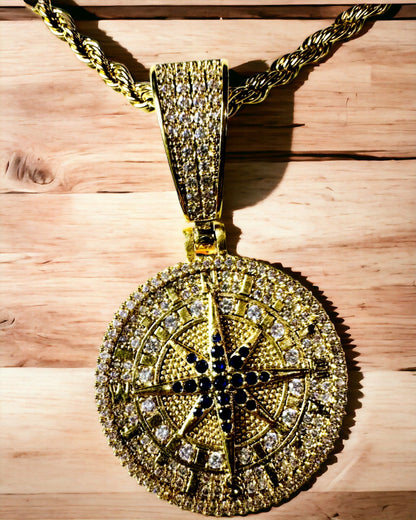 Glamour Stijl Kompas Hanger Ketting met Zirkonia voor Vrouwen en Mannen - 2 varianten om uit te kiezen, personalisatie met gravure als cadeau