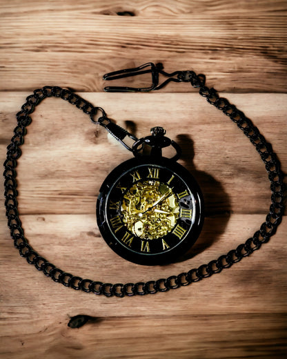 Mechanische Retro Pocket Watch, Waterdicht, Halfautomatisch - kleur Zwart - Perfect als Cadeau, gravure