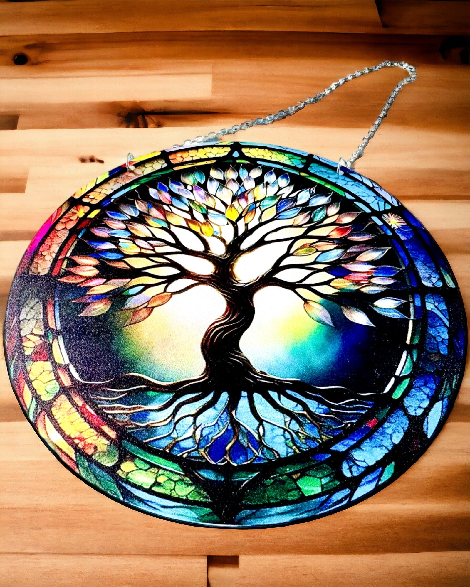 Pendentif Prismatique Solaire 'Arbre de Vie' - Décor Coloré Fenêtre