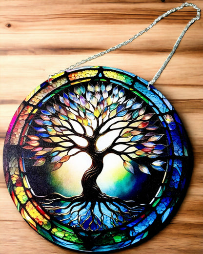 Pendentif Prismatique Solaire 'Arbre de Vie' - Décor Coloré Fenêtre