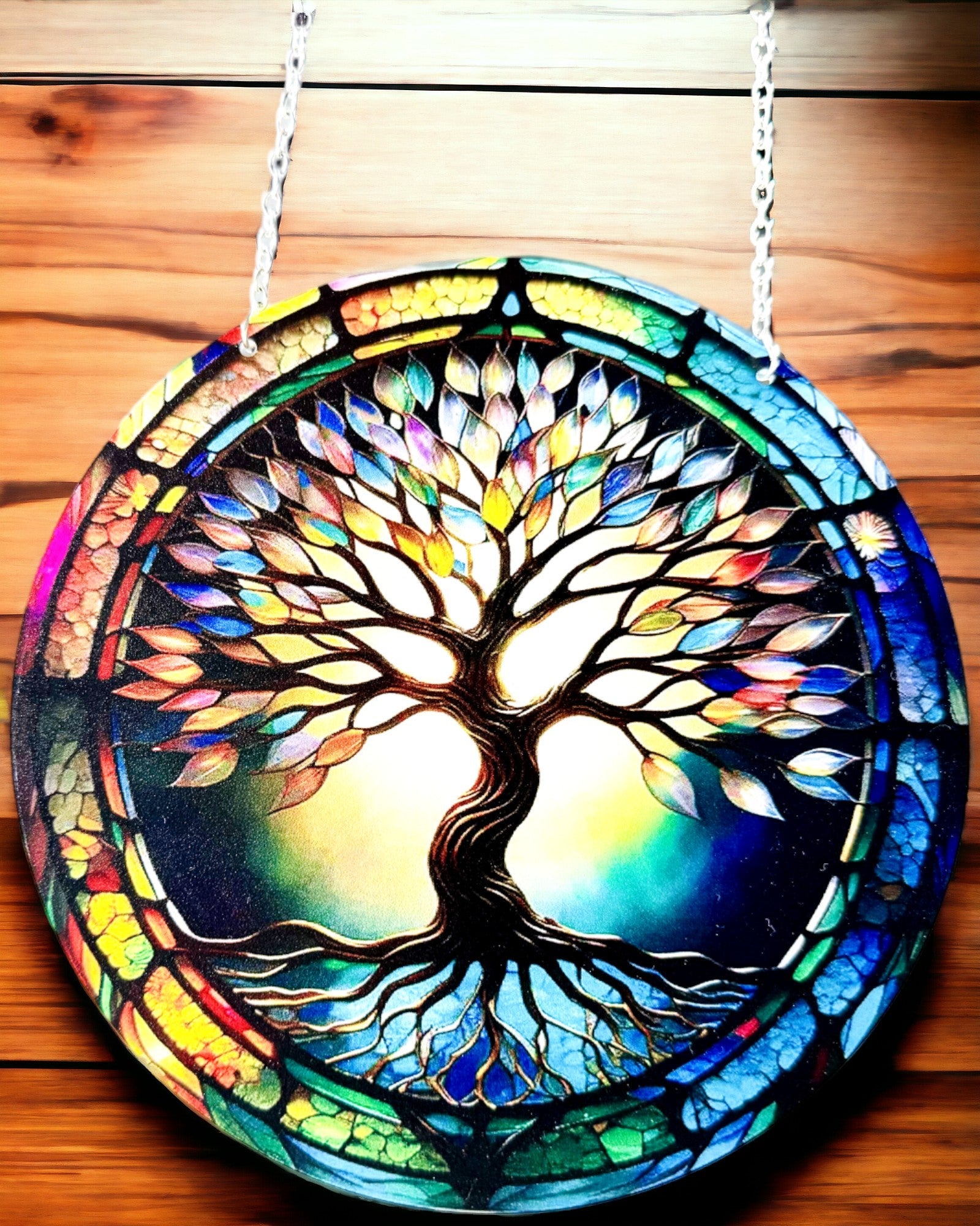 Pendentif Prismatique Solaire 'Arbre de Vie' - Décor Coloré Fenêtre