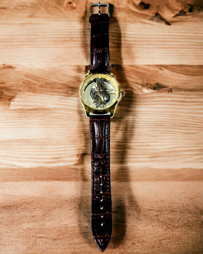 Herenhorloge met Doorzichtig Mechanisme - Elegant en Precisie in Gouden Omhulsel