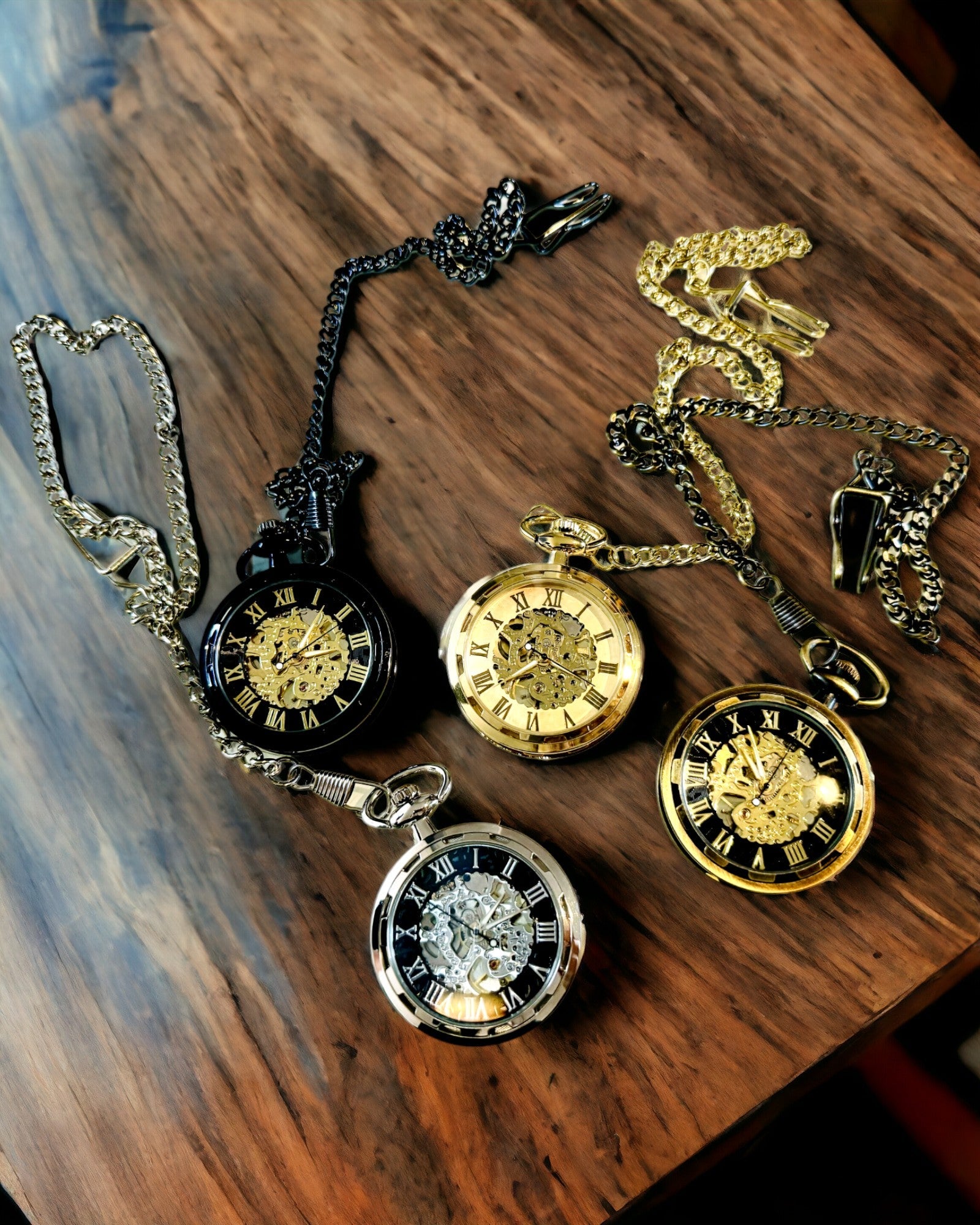 Retro Style Mechanical Pocket Watch, Waterproof, Semi-Automatic - Black Color - Perfect for Gift, engraving