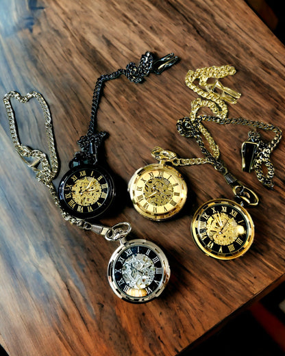 Mechanische Retro Pocket Watch, Waterdicht, Halfautomatisch - kleur Zwart - Perfect als Cadeau, gravure