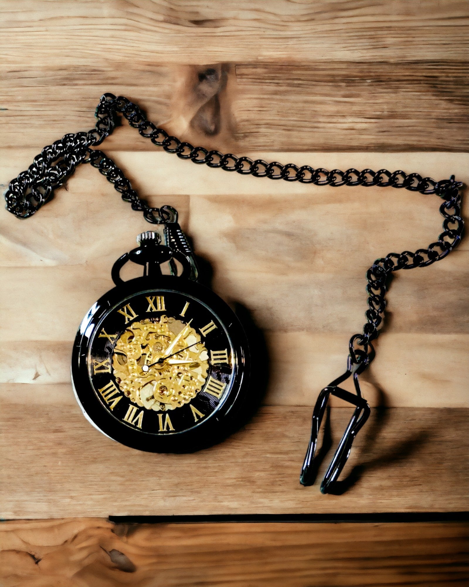 Mechanische Retro Pocket Watch, Waterdicht, Halfautomatisch - kleur Zwart - Perfect als Cadeau, gravure