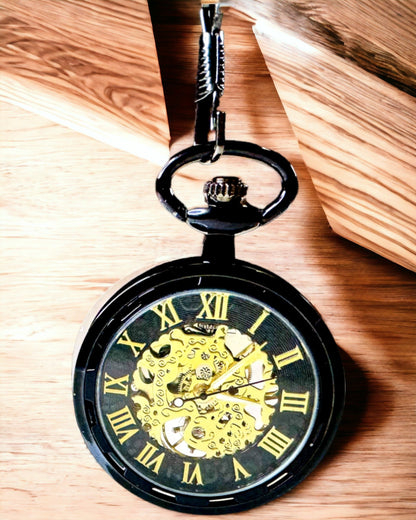 Mechanische Retro Pocket Watch, Waterdicht, Halfautomatisch - kleur Zwart - Perfect als Cadeau, gravure