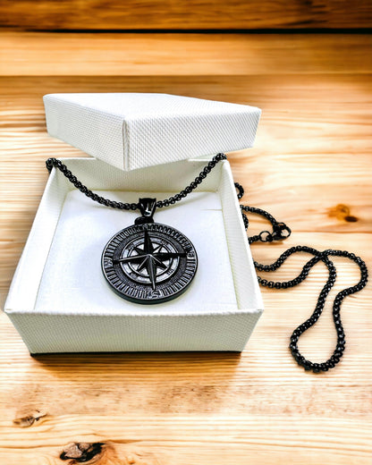 Compass Necklace – Forged Stainless Steel Jewelry for Men and Women in Two Colors, with Engraving