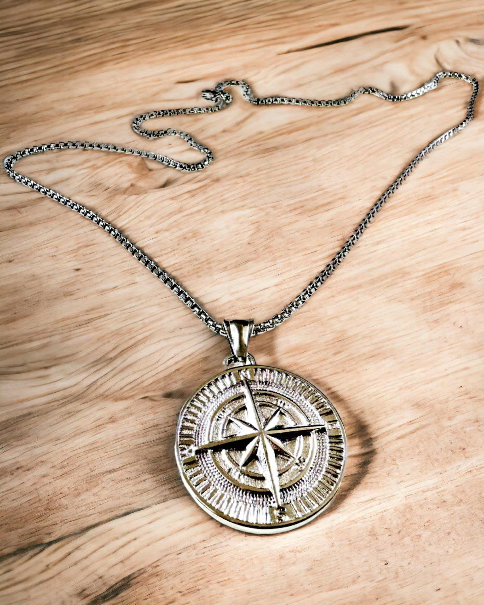 Compass Necklace – Forged Stainless Steel Jewelry for Men and Women in Two Colors, with Engraving