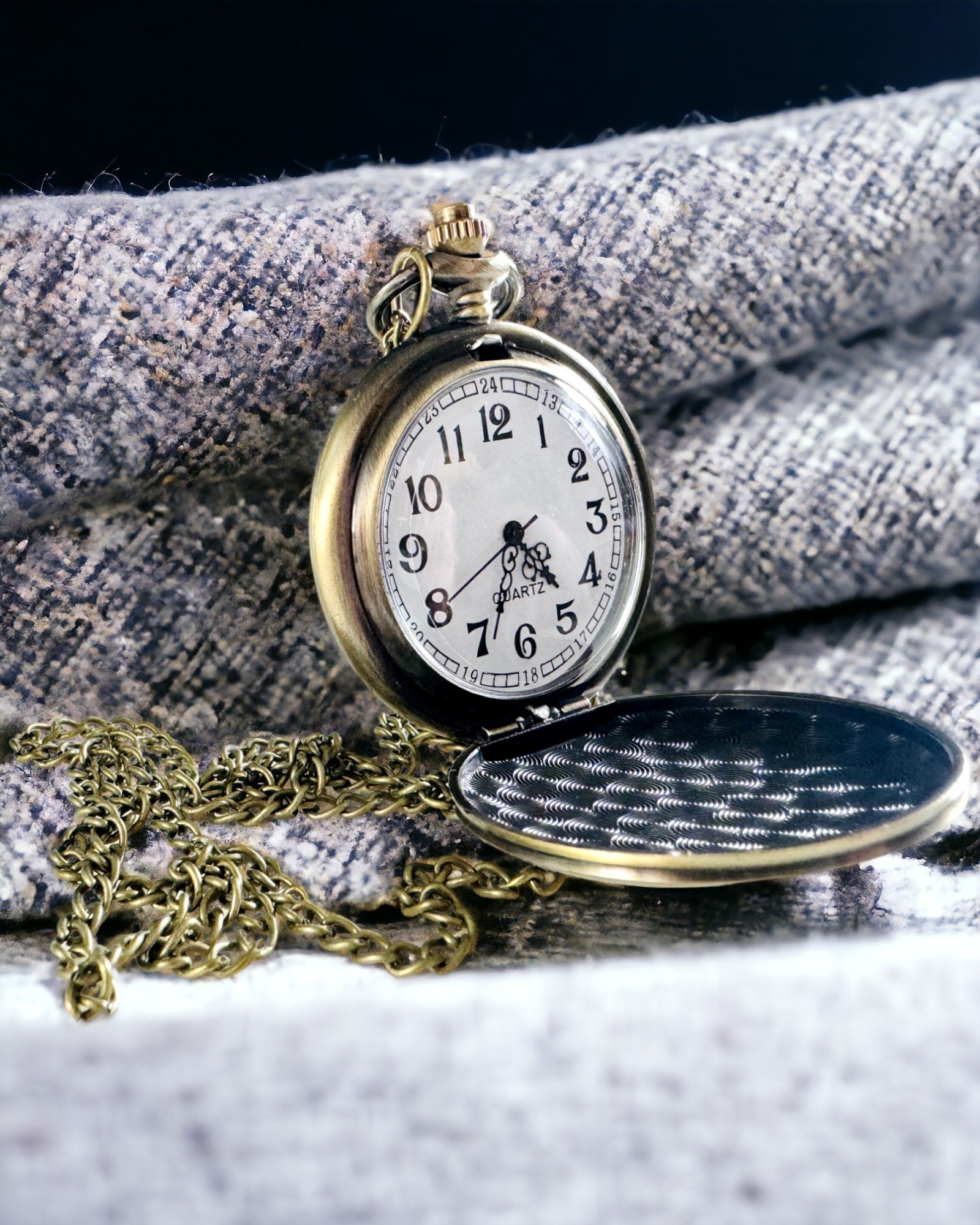 Vintage style pocket watch with personalization option - brushed gold