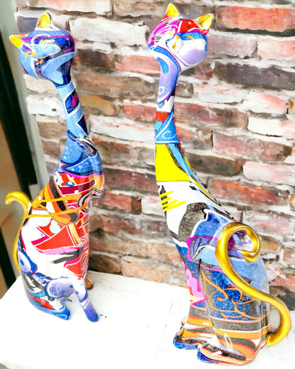 Abstracte Katfiguren "ArtCats", Handgeschilderd, Hars – 25 cm, 2 st.