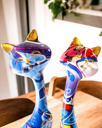 Abstracte Katfiguren "ArtCats", Handgeschilderd, Hars – 25 cm, 2 st.