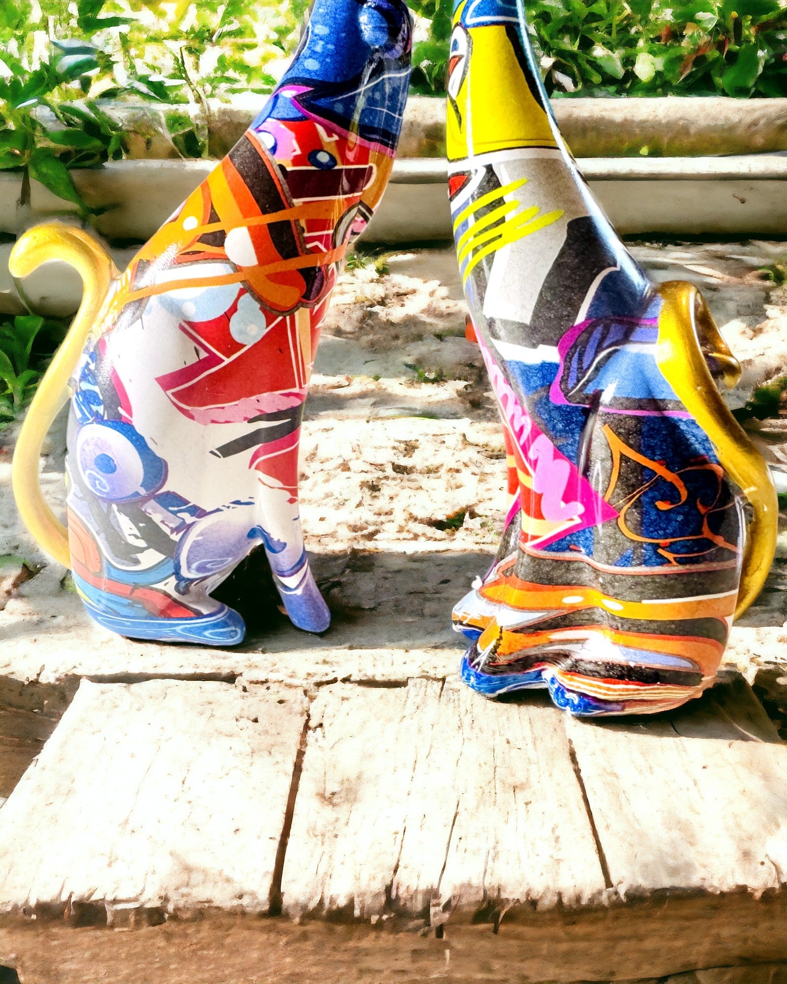 Figurki Kotów Abstrakcyjnych "ArtCats", Ręcznie Malowane, Żywica – 25 cm, 2 szt.