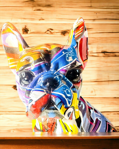 Handgemaakte Franse Bulldog Figurine in Street Art Stijl met Graveermogelijkheid