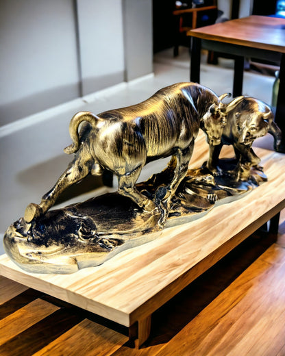 Beeldhouwwerk "Twee Rivalen" - Stier en Beer - Symboliek van de Financiële Markt, Mogelijkheid tot Graveren - Kleur Koper