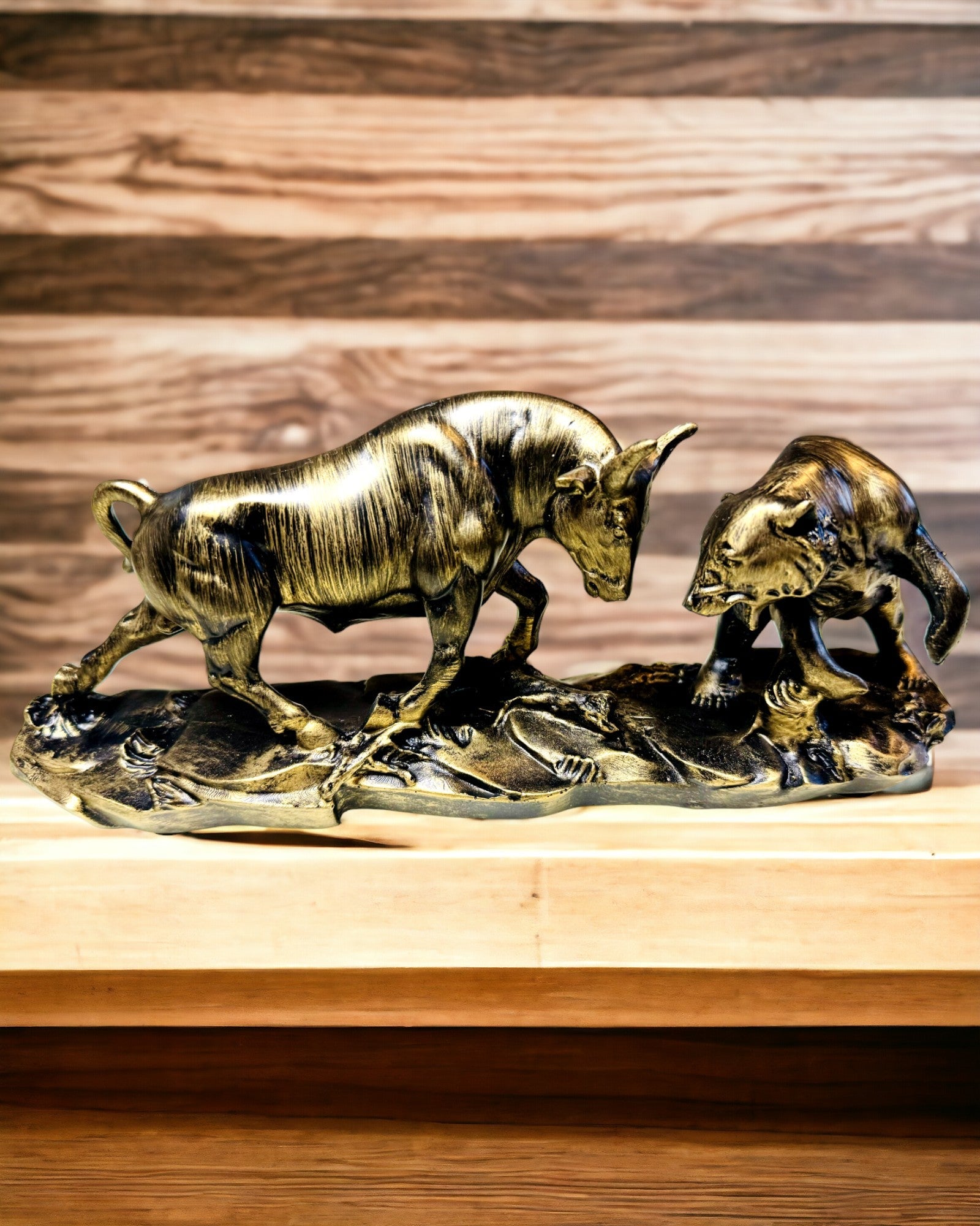 Sculpture "Two Rivals" - Bull and Bear - Symbolism of the Financial Market, Engraving Option - Copper Color