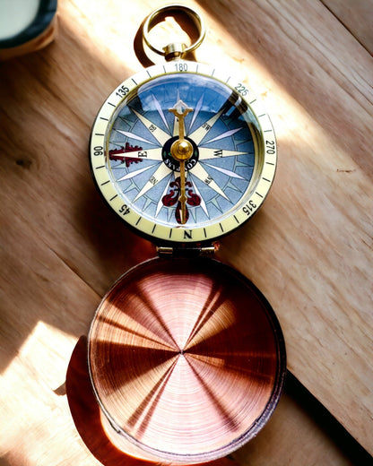 Rose gold compass - retro style navigation - portable and precise instrument for determining direction for travelers and explorers. Engraving, personalization.