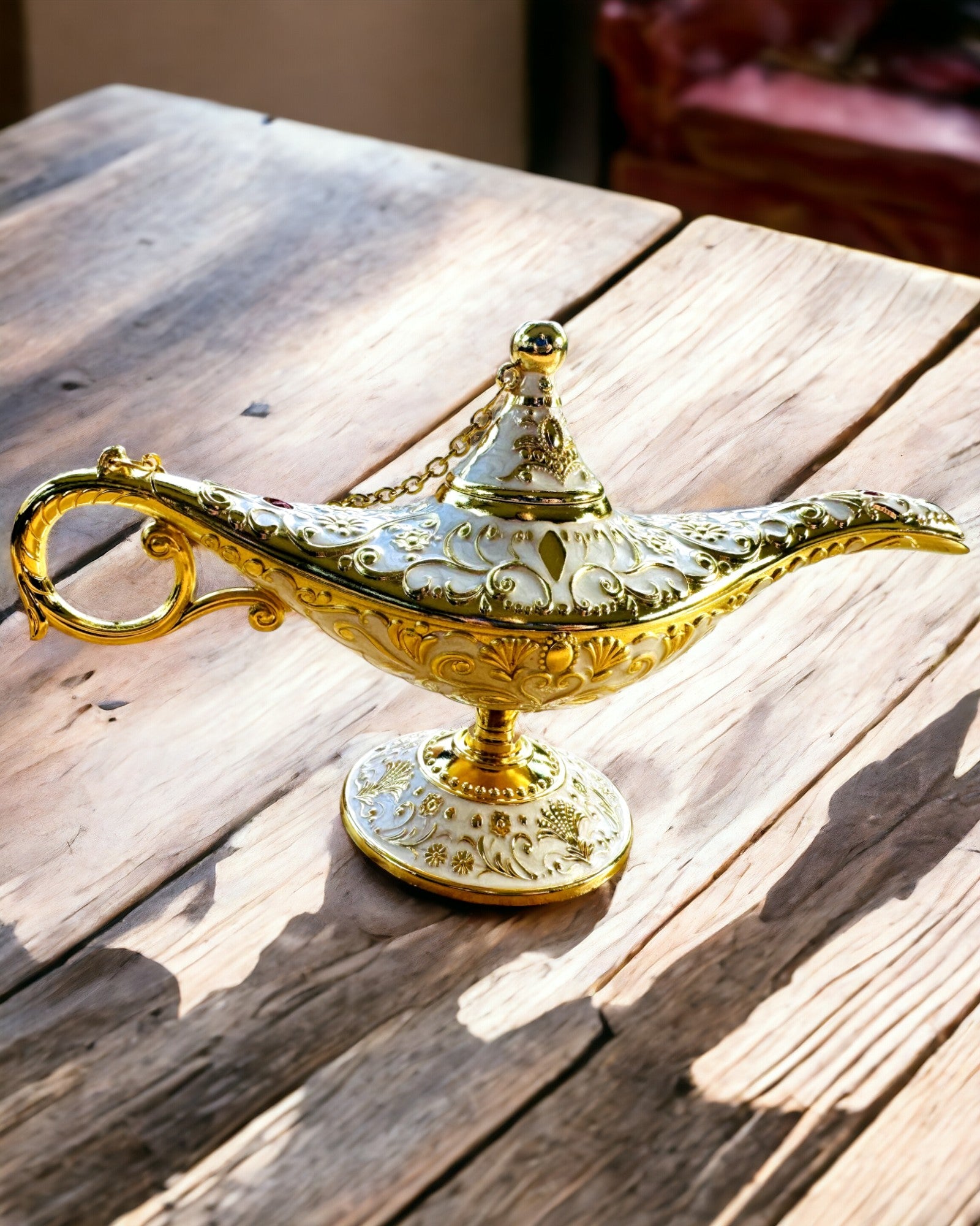 Lampe Magique d'Aladdin avec Option de Gravure - Variante Blanche, entrelacée d'or