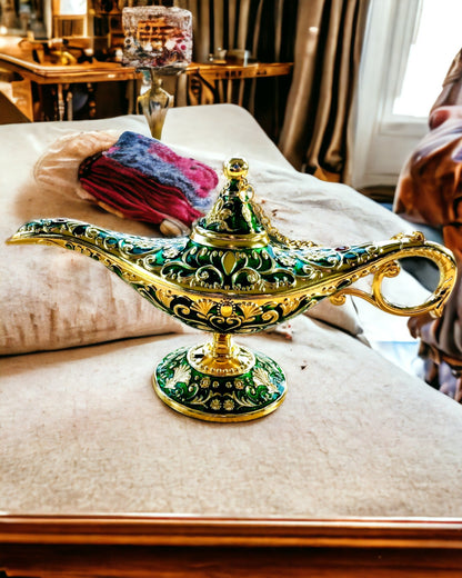 Aladdin's Magic Lamp with Engraving Option - Dark Green Variant, interwoven with gold