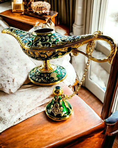 Aladdin's Magic Lamp with Engraving Option - Dark Green Variant, interwoven with gold