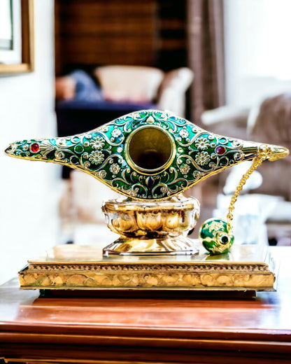 Magische Lampe von Aladdin mit Gravuroption - Variante Dunkelgrün, durchzogen mit Gold