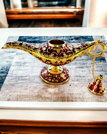 Aladdin's Magic Lamp with Engraving Option - Burgundy Variant, interwoven with gold