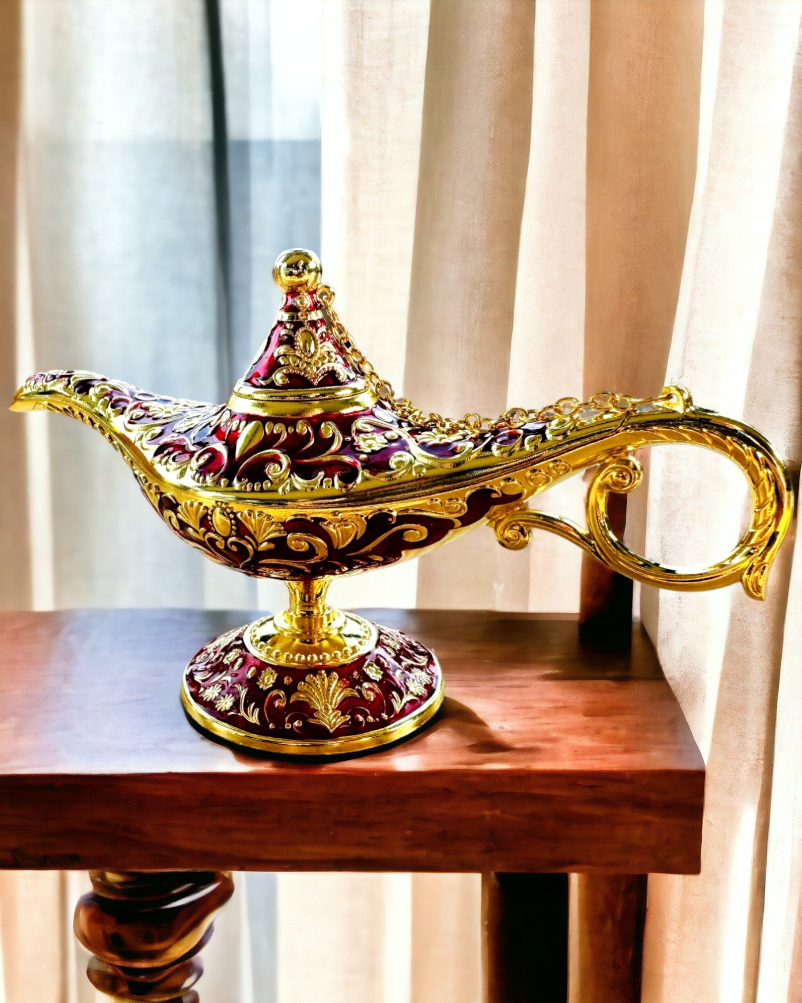 Lampe Magique d'Aladdin avec Option de Gravure - Variante Bordeaux, entrelacée d'or