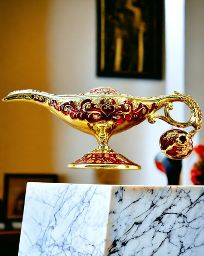 Aladdin's Magic Lamp with Engraving Option - Burgundy Variant, interwoven with gold