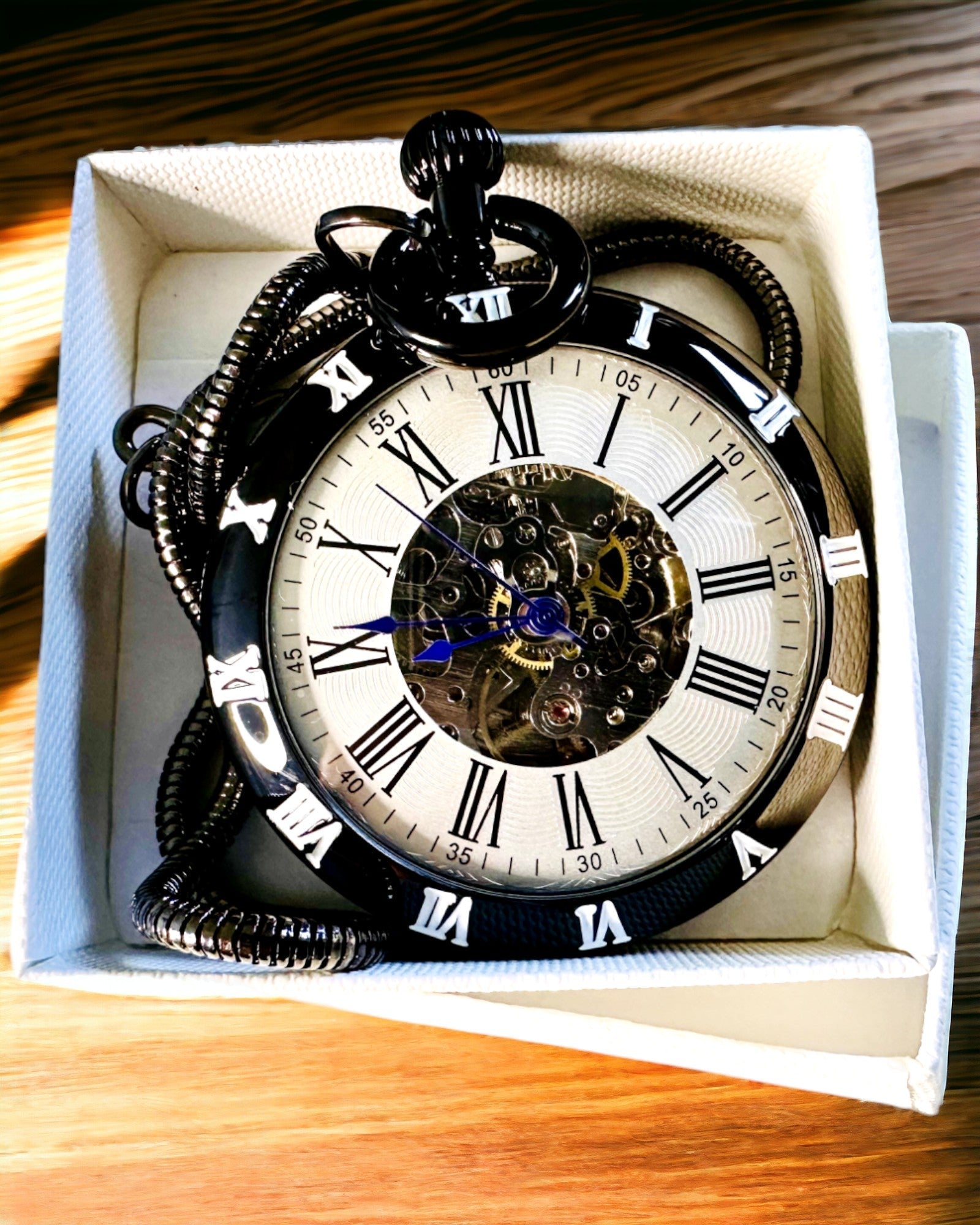 Mechanical Pocket Watch with Visible Mechanism – Personalization Option